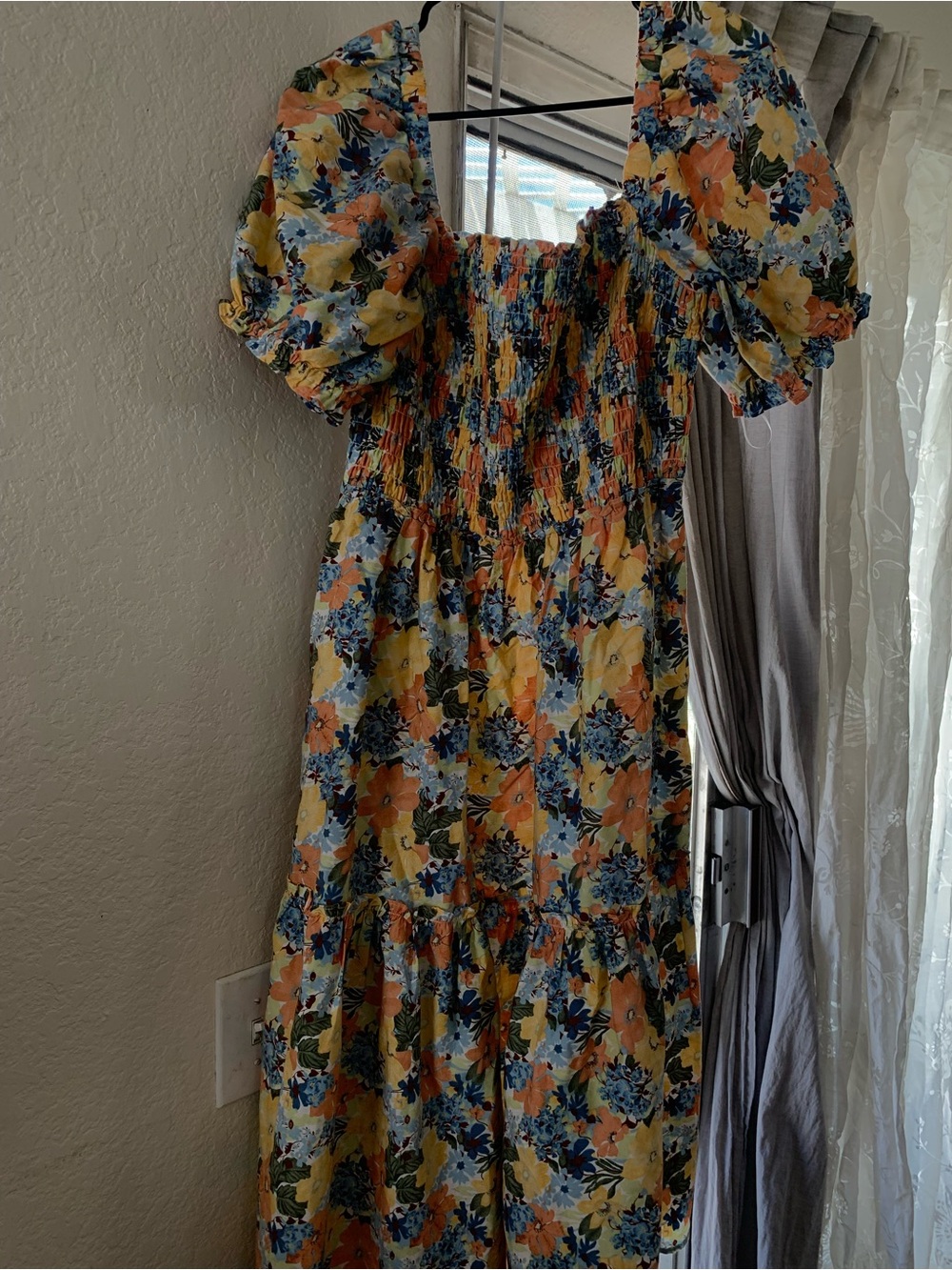Abercrombie & Fitch Yellow Floral Puff Sleeve Midi Dress
